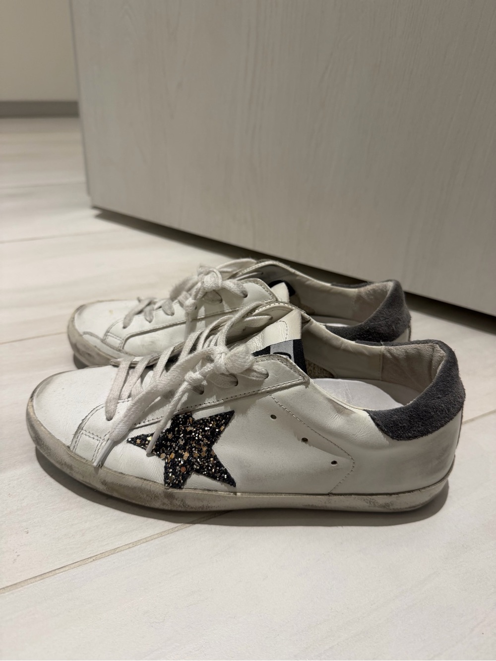 Golden Goose White Sneakers with Black Glitter Star
